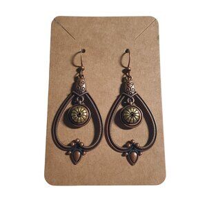 Copper Tone Teardrop Earrings Bohemian Style Brass Ornament Hooks Beach Core